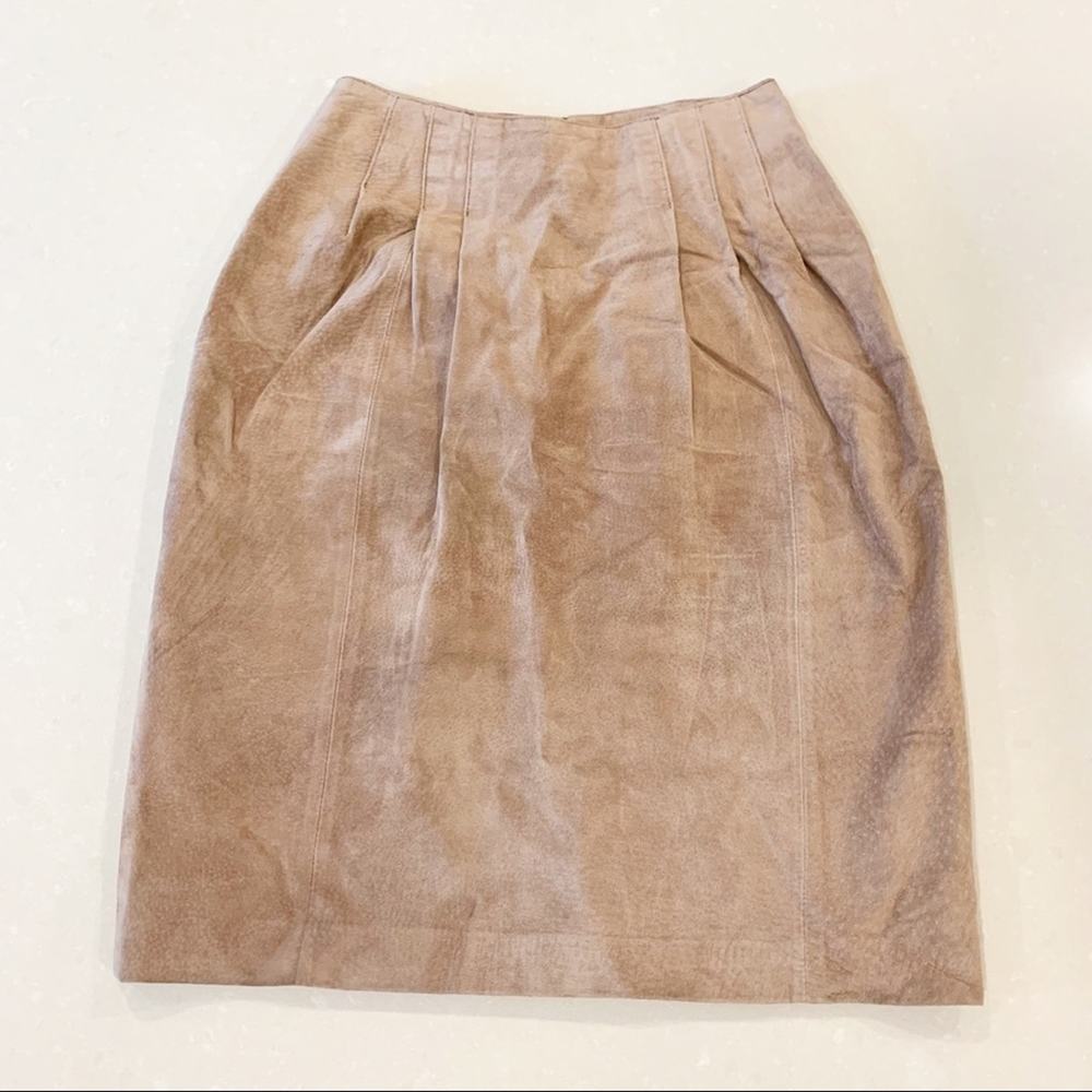 Vintage Evan Davies Petites Pleated Leather Skirt Tan 8